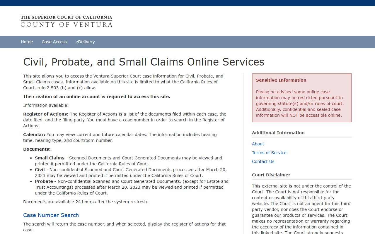 Ventura County court records public portal for civil family and probate