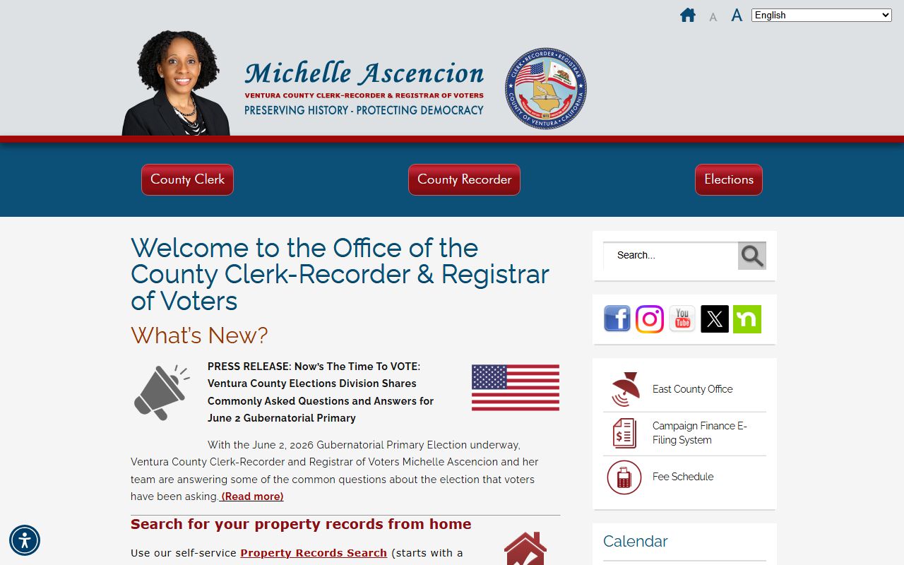 Ventura County Clerk-Recorder homepage for marriage records