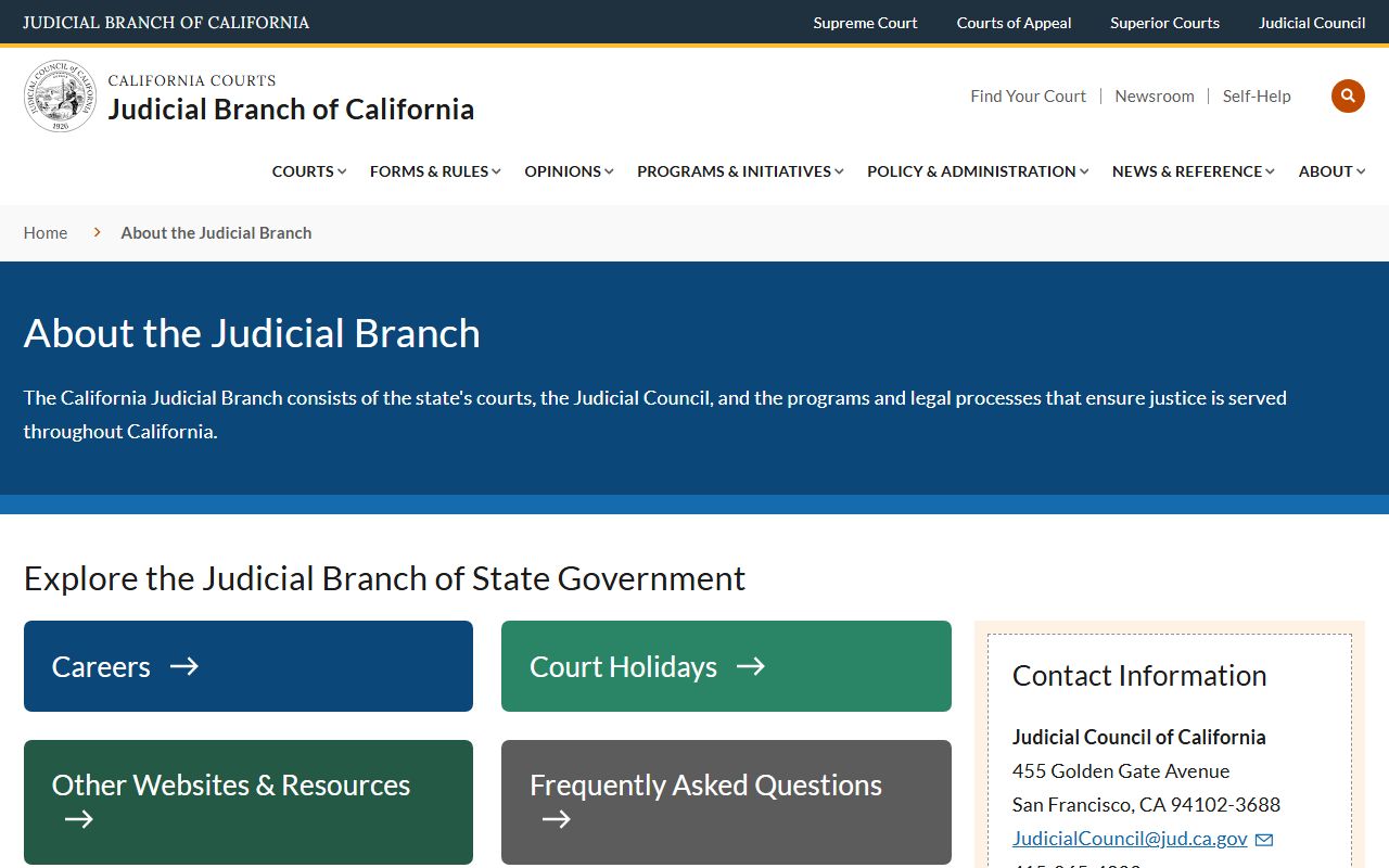 California court structure page showing where Ventura Superior Court fits