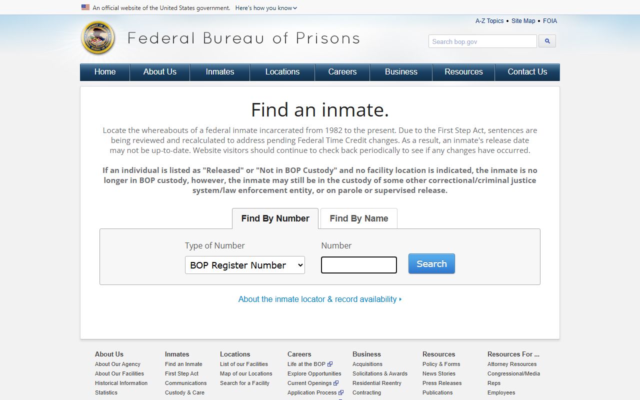 Federal Bureau of Prisons inmate locator for Ventura County federal cases