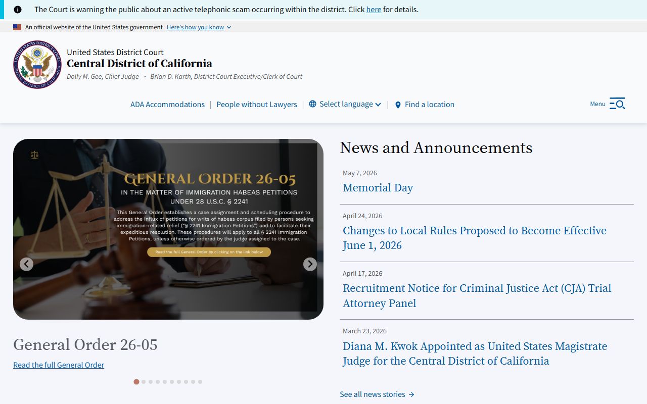 U.S. District Court Central District of California (federal cases involving Ventura County)