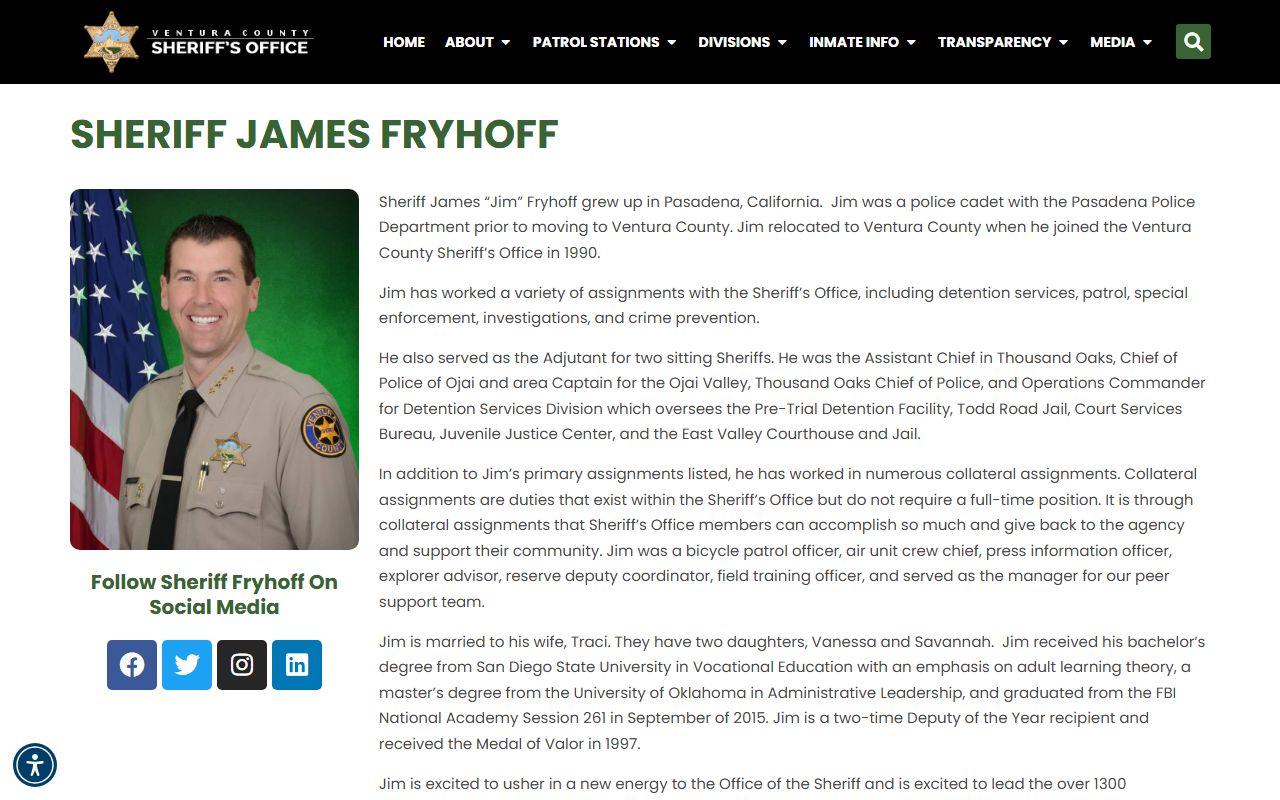 Ventura County Sheriff James Fryhoff biography